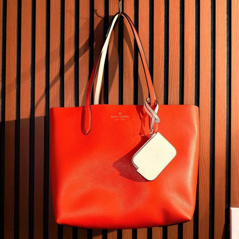 Kate Spade Ava Reversible‎ Orange Leather Tote Pouch MSRP $359